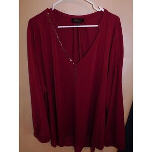 Womens Melissa Paige V Neck Embellished Blouse Wine 3X